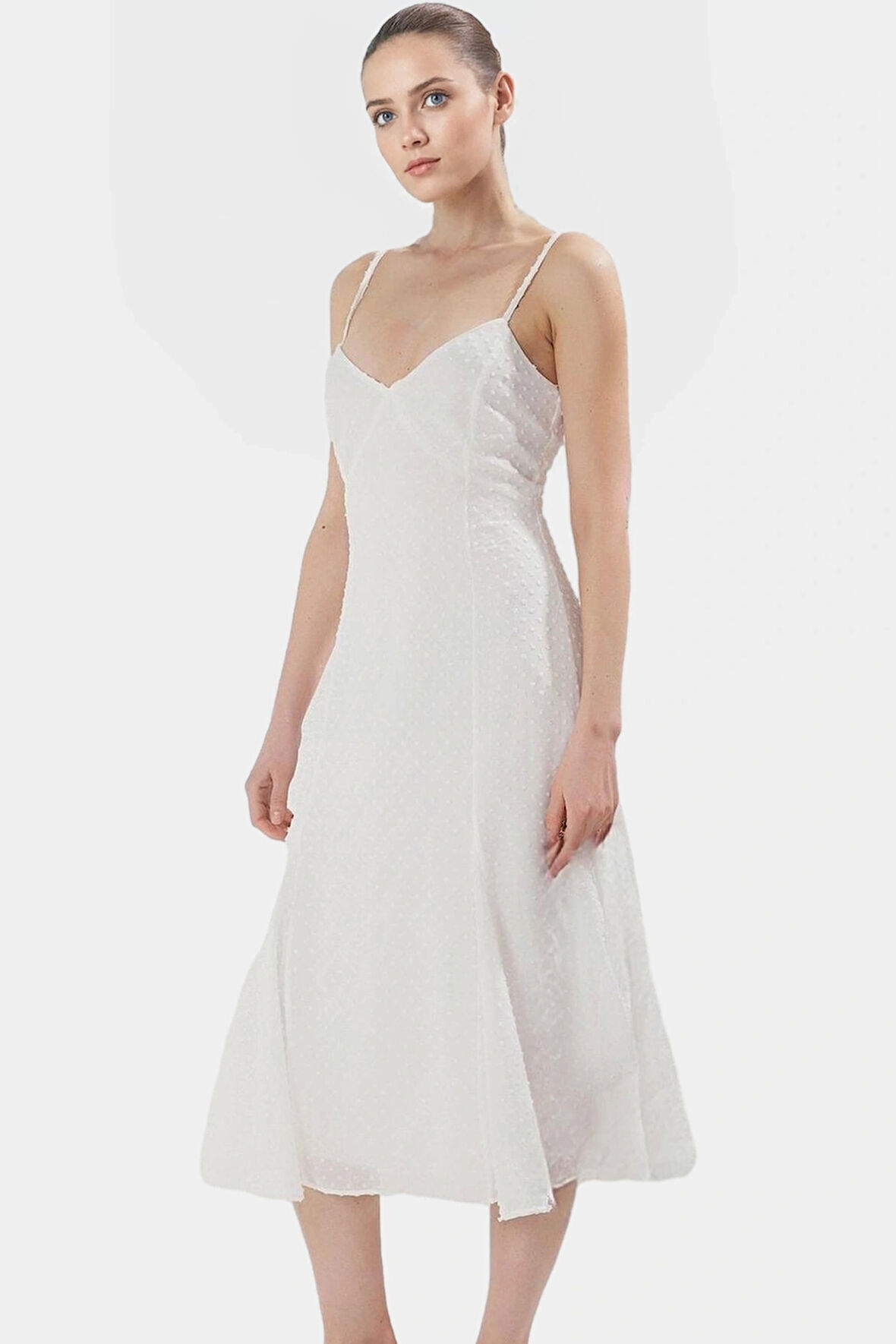 A line Midi Şifon Elbise Polyester Dokuma Yazlık Zarifane Tasarım Trend