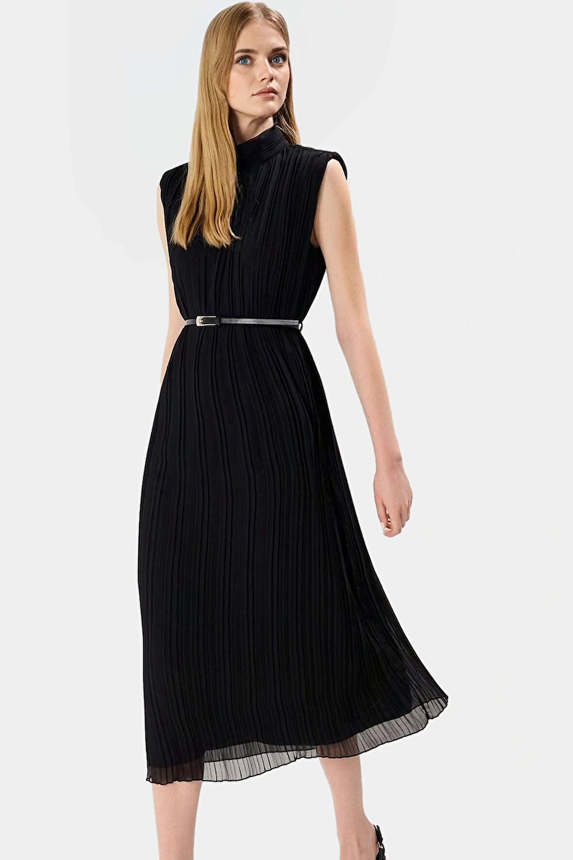 Zarif Kemerli Şifon Midi Elbise  Polyester Yazlık Günlük Profesyonel Görünüm Uzun Ömürlü