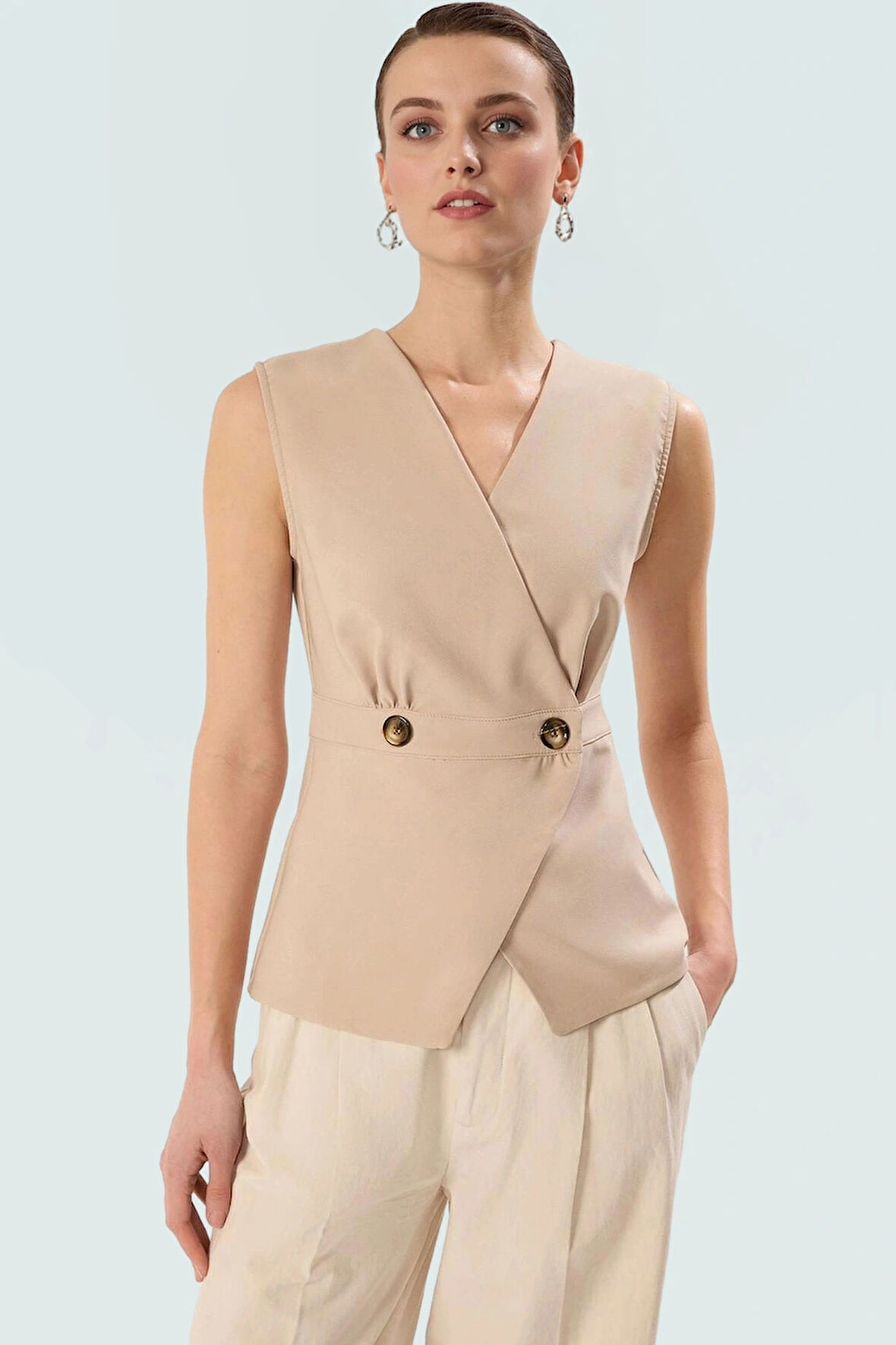 Kadın V Yaka Kruvaze Bluz Yazlık Günlük Polyester Elastan Trend Tasarım Kaliteli İşçilik