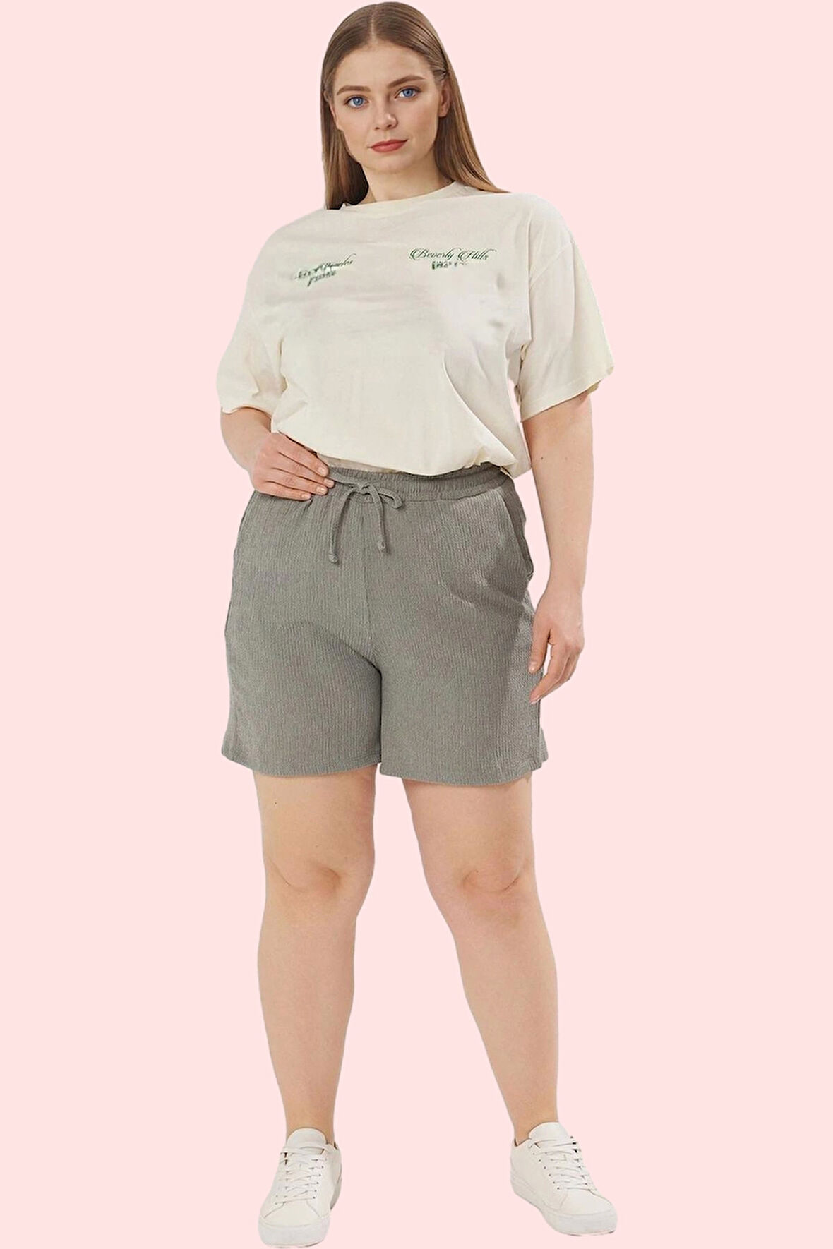 Kadın Büyük Beden Örme Şort Regular Fit Günlük Kullanım Hafta Sonu Yaz Aylarının Vazgeçilmezi