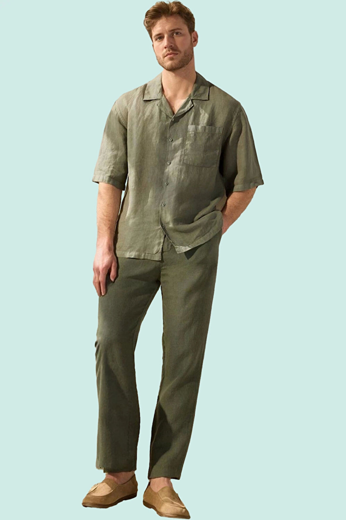 Erkek Keten Oversize Fit Gömlek Apaş Yaka Düz Desen Kısa Kol Yaz Aylarının Vazgeçilmezi Hafta Sonu