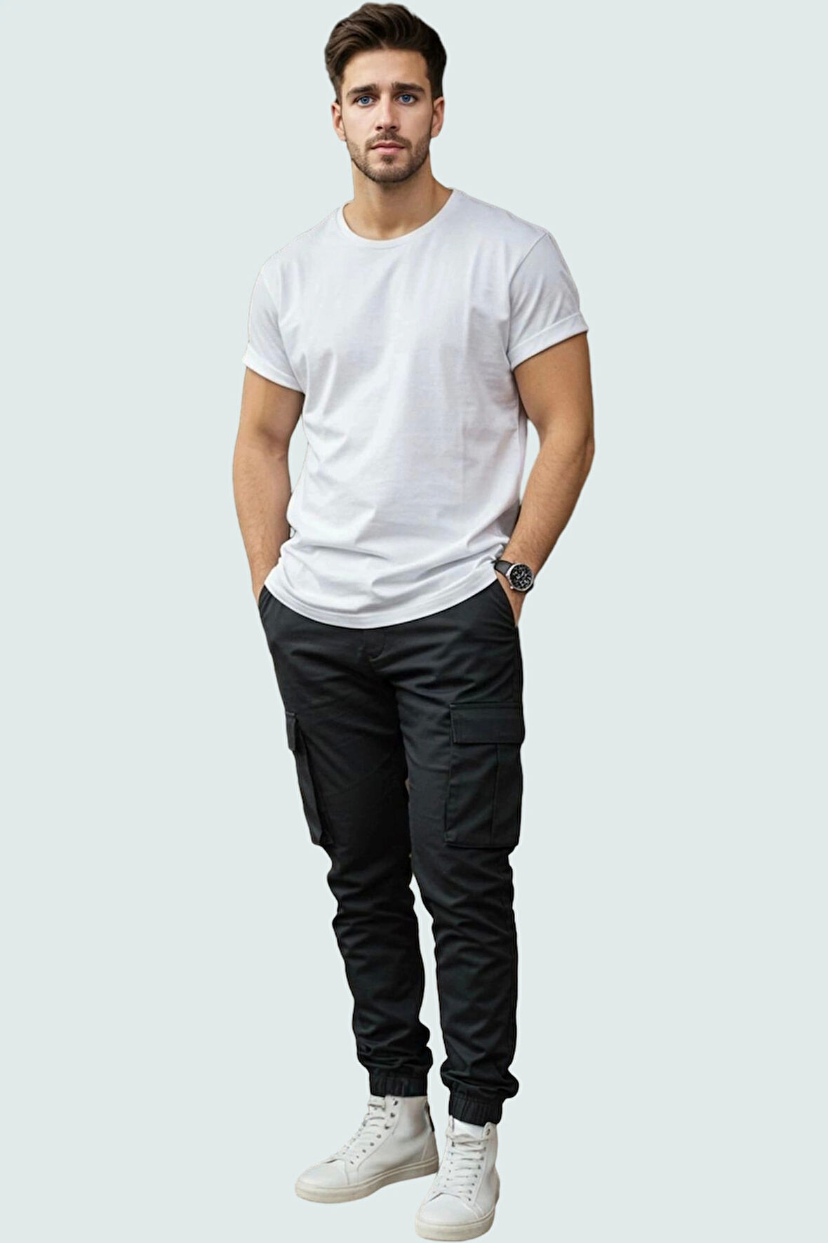 Erkek Jogger Pantolon Kargo Cepli Gabardin Kumaş Rahat Uzun Günlük Yaz Aylarının Vazgeçilmezi