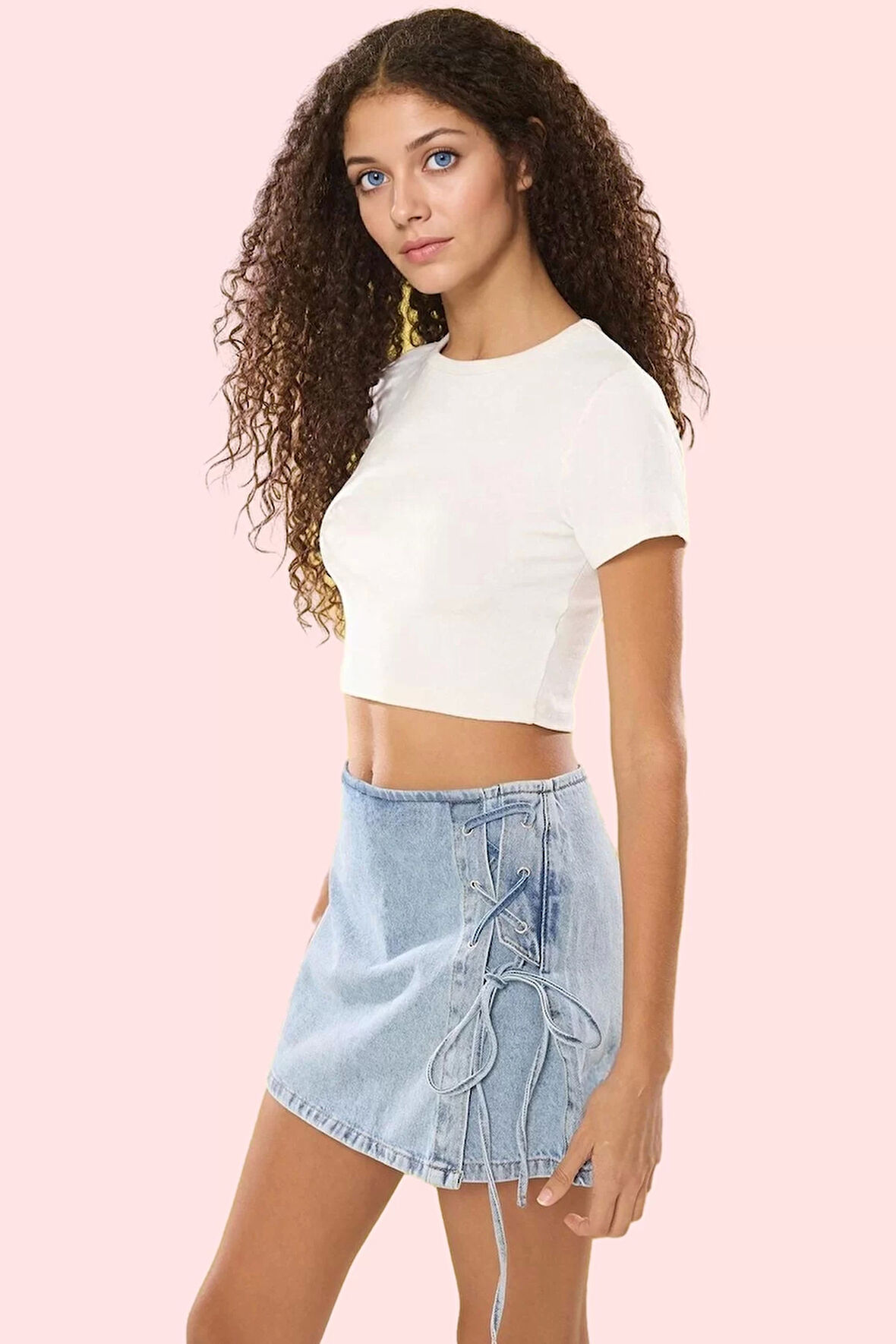 Kadın Denim Şort Etek Yüksek Bel Bağcıklı Kısa Boy Pamuklu Yazlık Yaz Aylarının Vazgeçilmezi