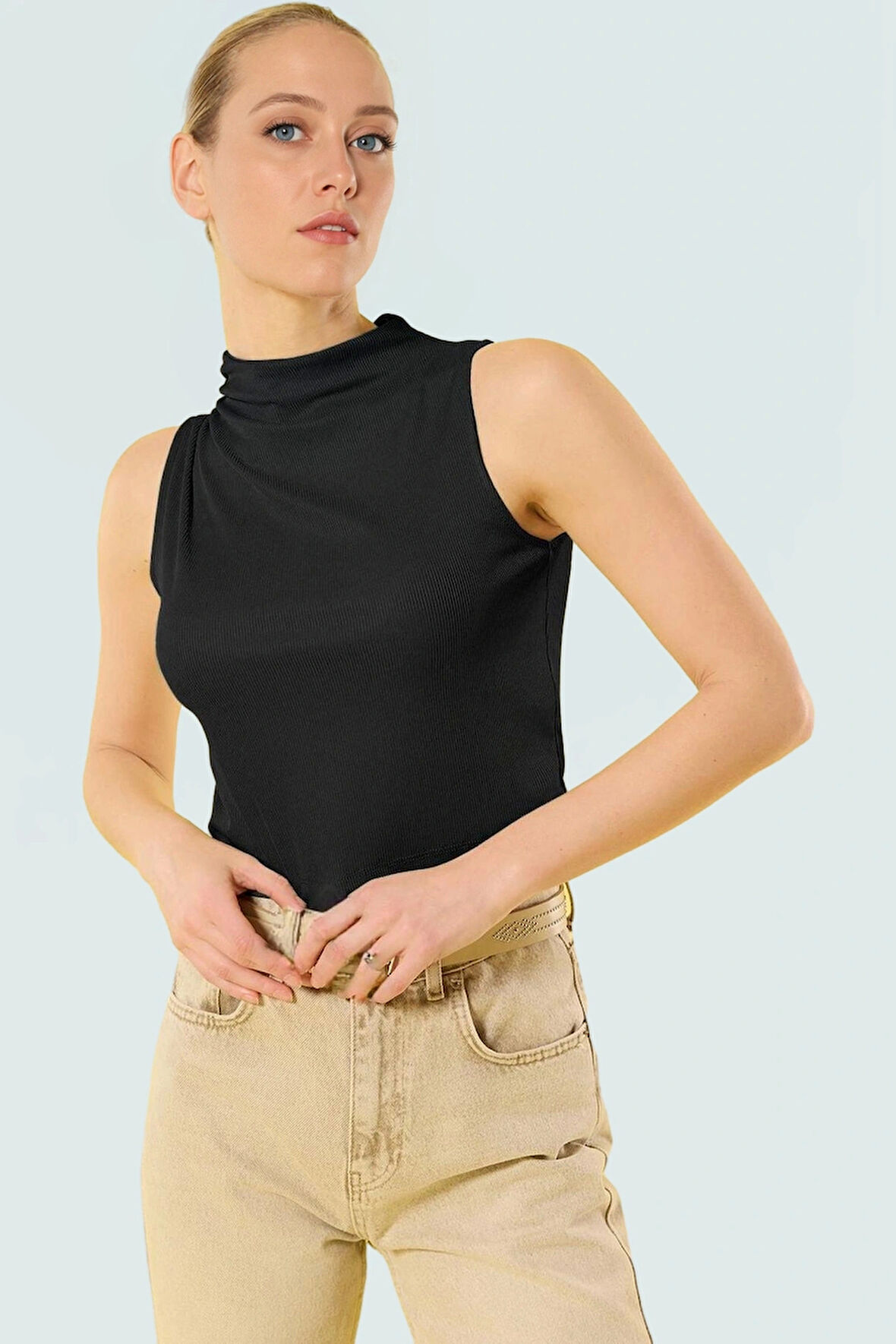 Kadın Dik Yaka Fitted Polyester Kaşkorse Bluz Özel Tasarım Premium Kalite