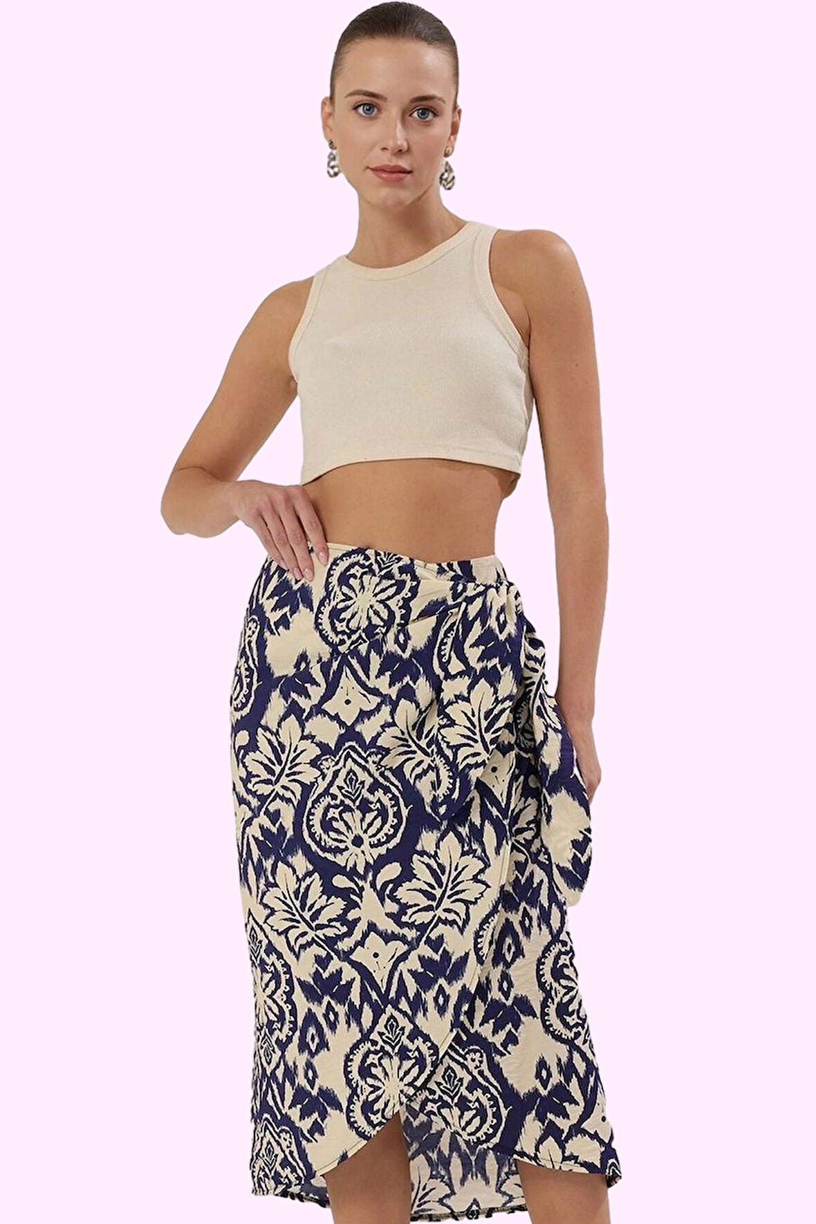 Kadın Midi Boy Sarong Etek Etnik Desenli Yazlık Günlük Kullanım Yaz Aylarının Vazgeçilmezi