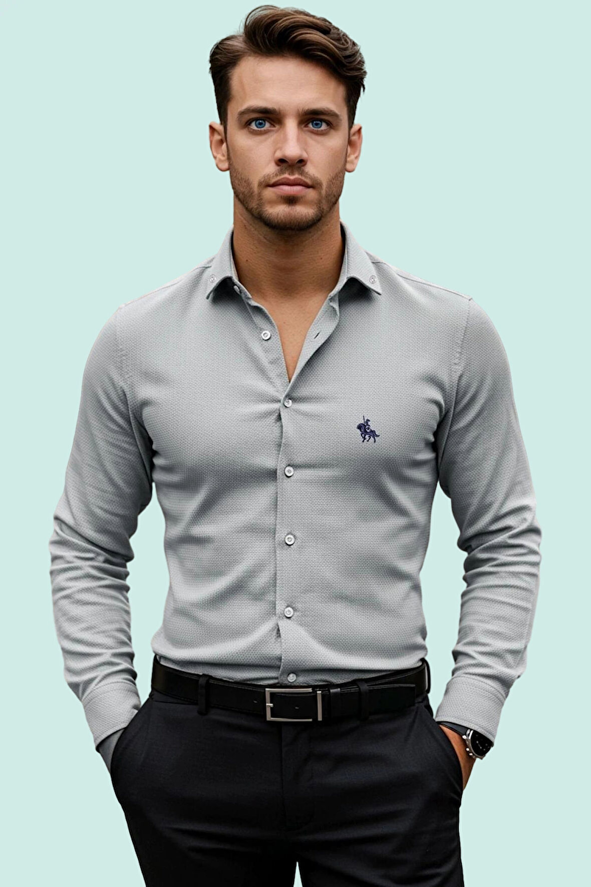 Erkek Regular Fit Nakış Detaylı Smart Gömlek Uzun Kol Pamuklu Günlük Kullanım Modern Tasarım