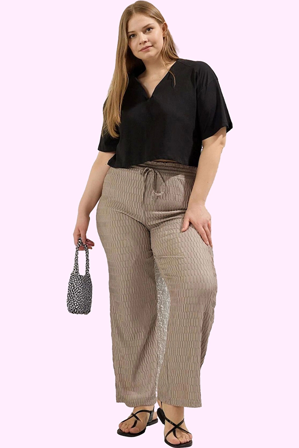 Kadın Geniş Paça Yüksek Bel Örme Pantolon Günlük Stil Hafta Sonu Yaz Aylarının Vazgeçilmezi