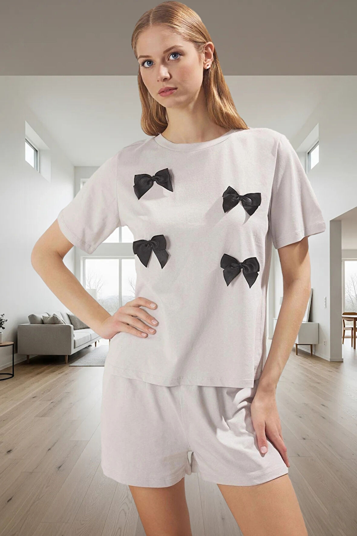 Kadın %100 Pamuklu Rahat Pijama Takımı Yazlık Şortlu Kaliteli İşçilik Seçkin Malzeme