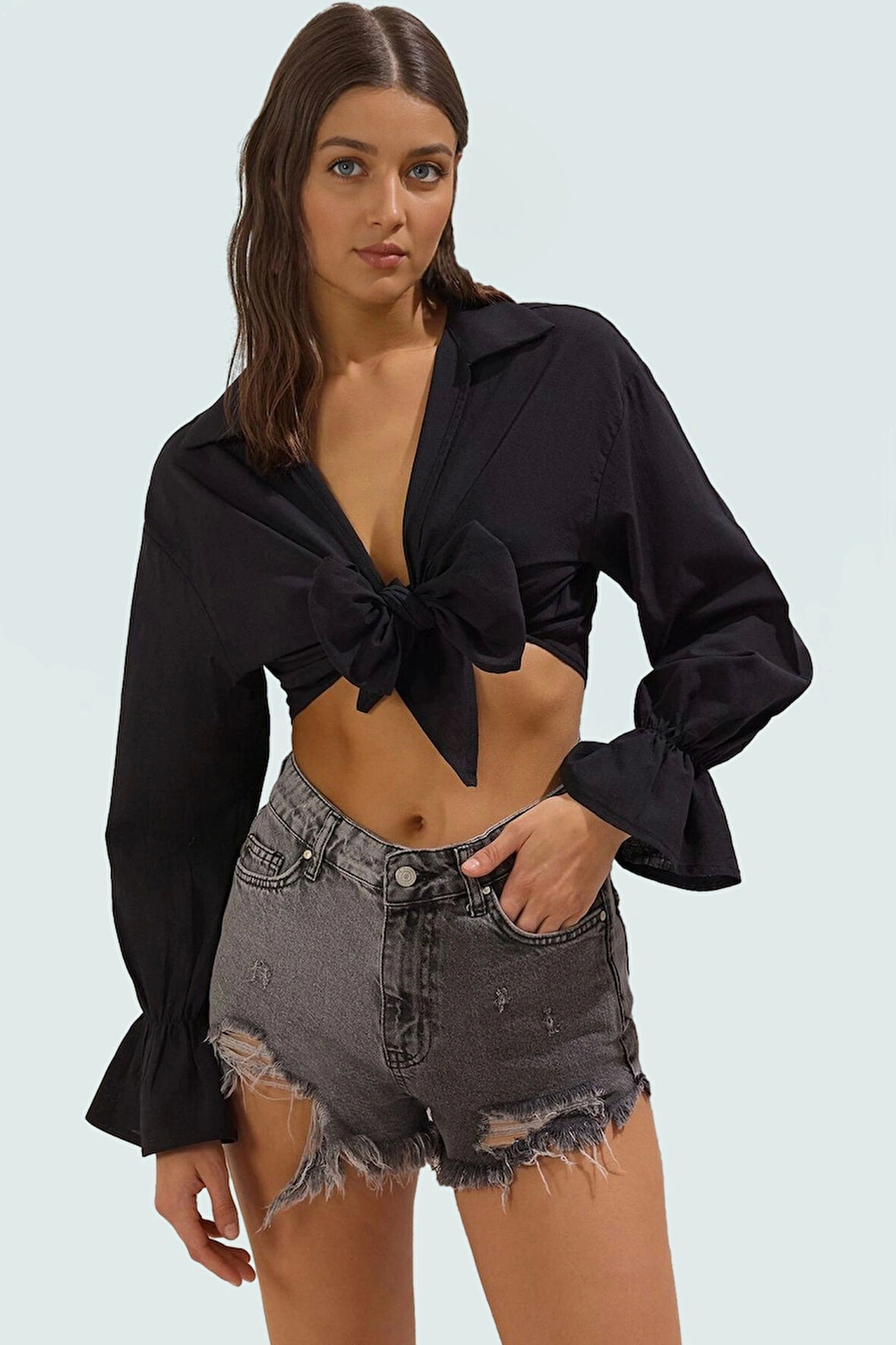 Kadın Crop Örme Pamuk Bluz Yazlık Plaj Giyim Trend Tasarım Konforlu Kesim