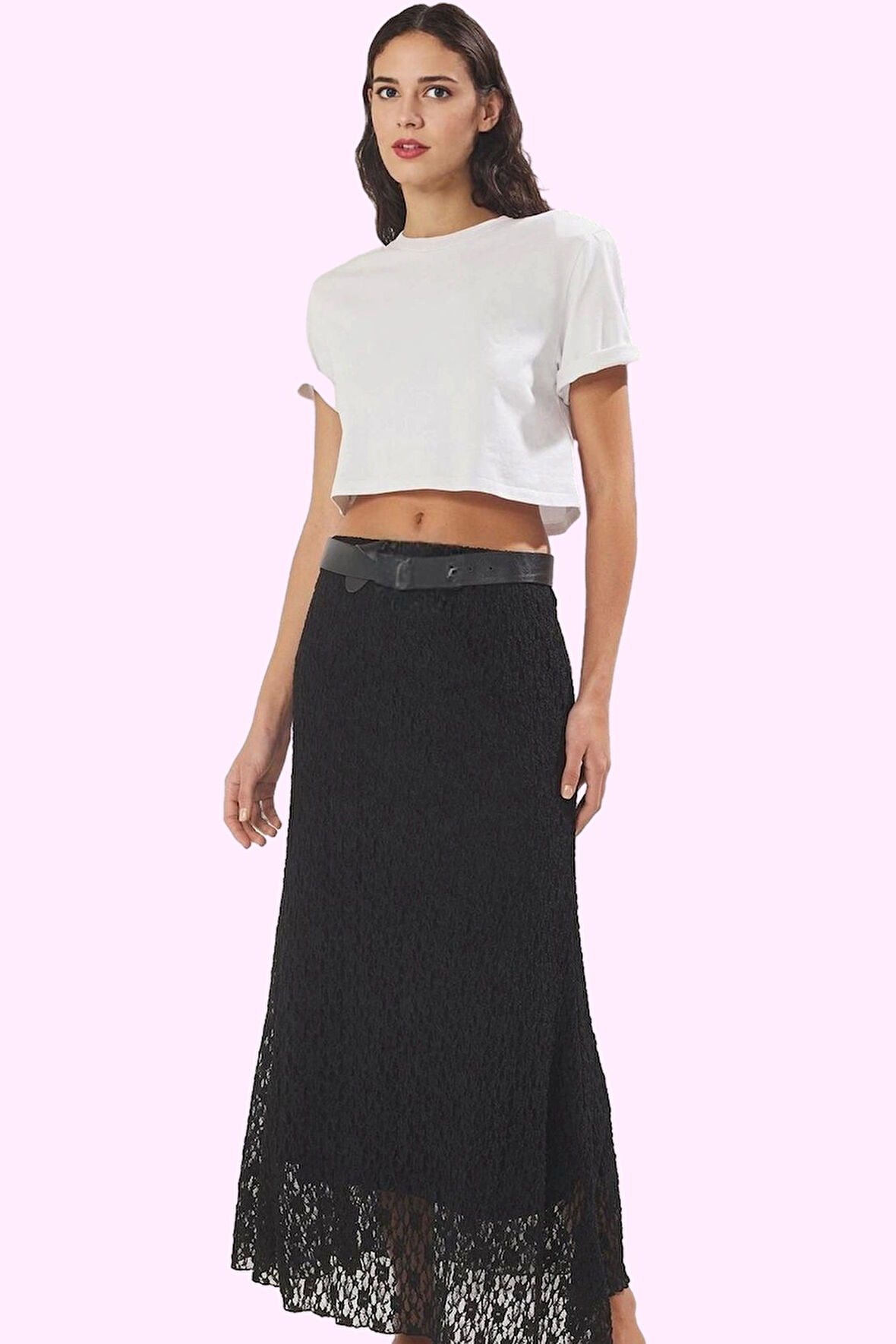 Kadın A line Dantel Midi Etek Yüksek Bel Yaz Aylarının Vazgeçilmezi Günlük Kullanım Hafta Sonu