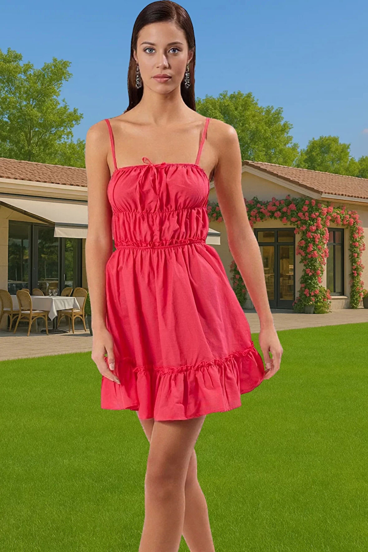 Yazlık Kadın Mini Pamuklu Plaj Elbise Vual Dokuma Rahat Kullanım Modern Stil Rahat Kullanım