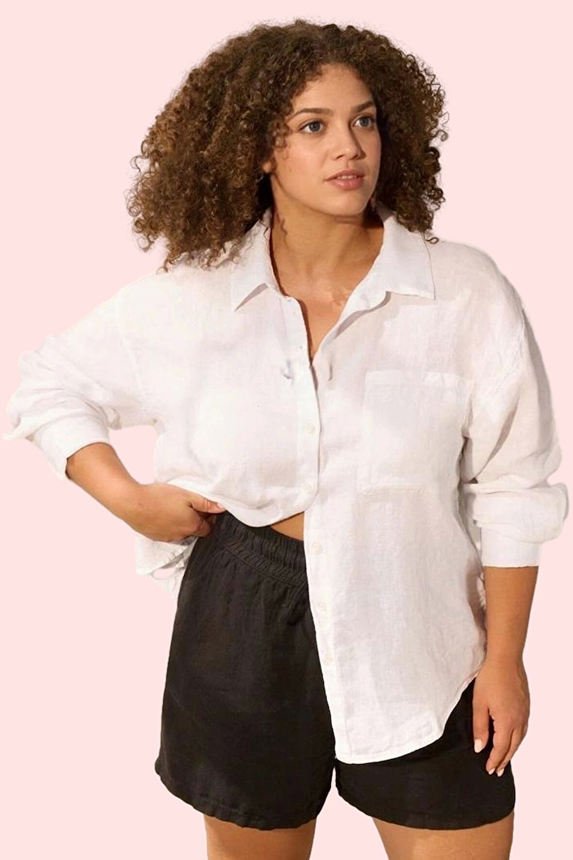 Kadın Büyük Beden Oversize Keten Gömlek Günlük Stil Özel Günler Yaz Aylarının Vazgeçilmezi