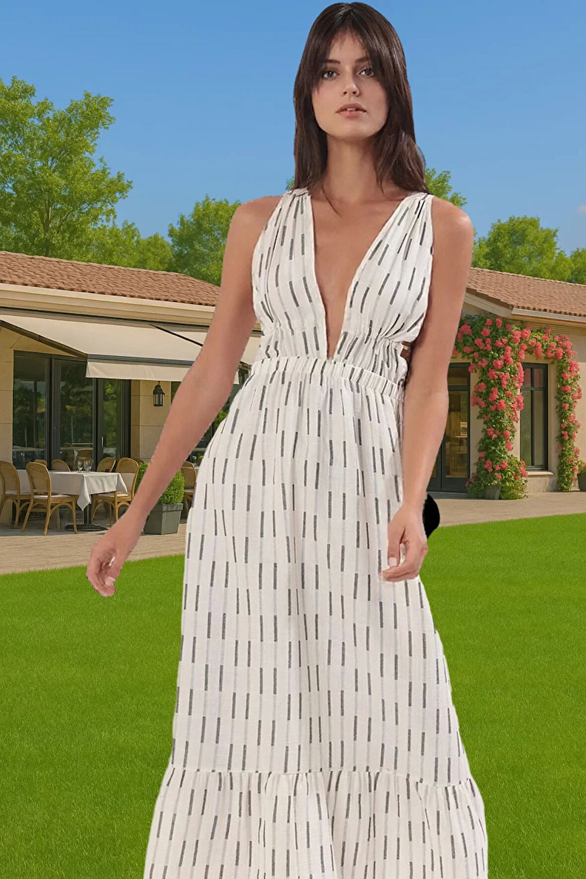 Maxi Dokuma Çizgili Plaj Elbise Müslin Pamuk Yazlık Rahat Kullanım Rahat Ve Şık Dayanıklı Malzeme