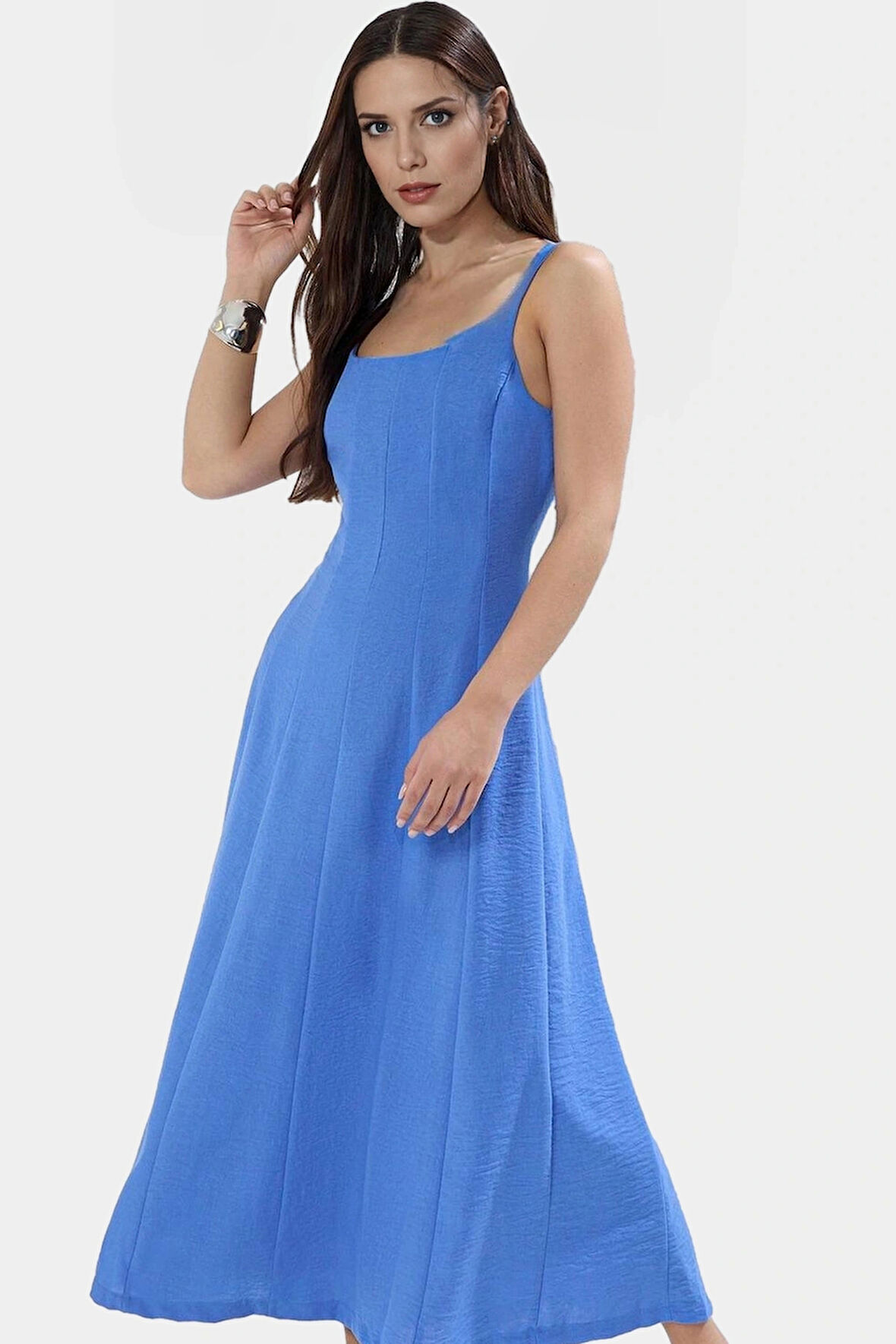 Yazlık Maxi Elbise A Kesim Kare Yaka Polyester Dokuma Günlük Profesyonel Görünüm