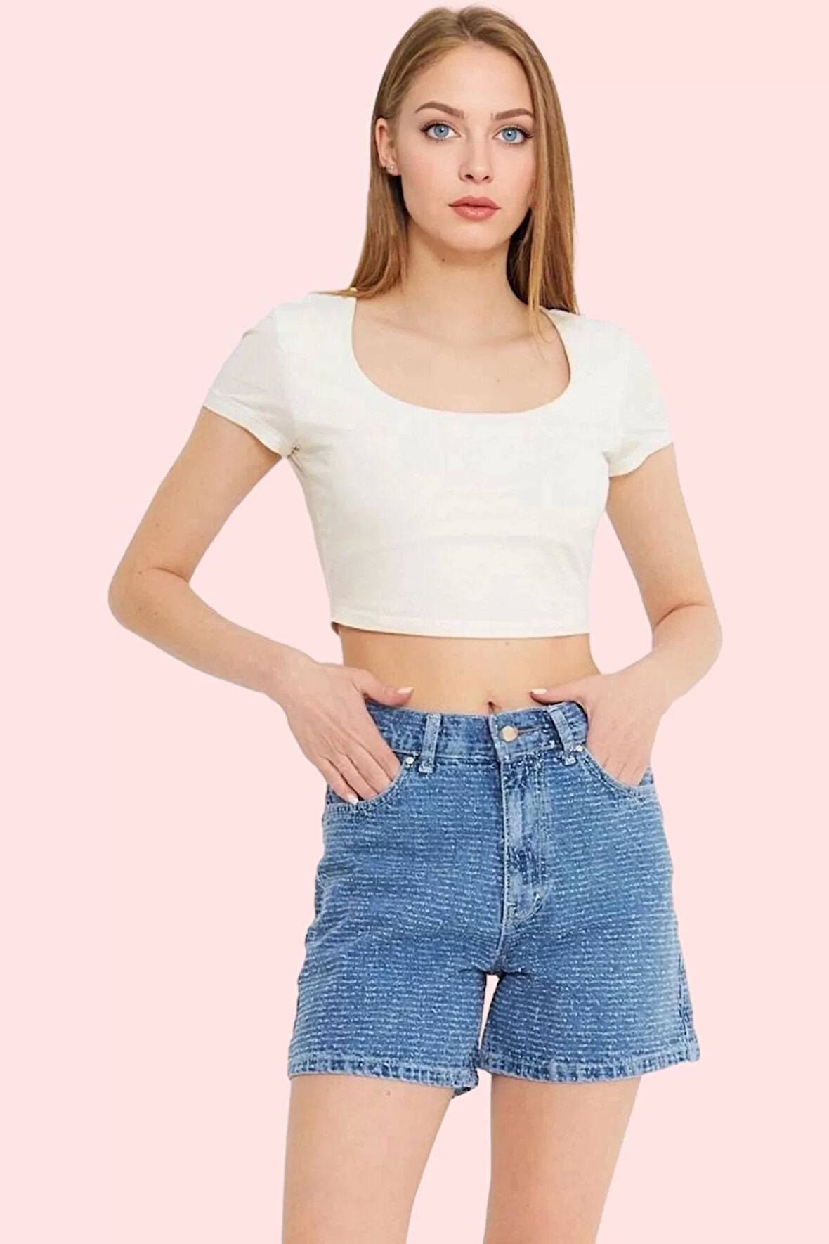 Kadın Yüksek Bel Geniş Paça Denim Şort Pamuk Günlük Kombinler Hafta Sonu Dayanıklı Malzeme