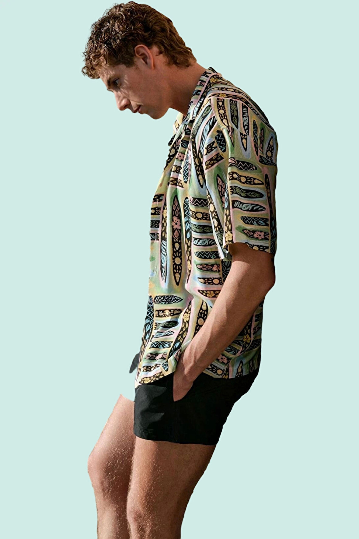 Erkek Çok Baskılı Apaş Yaka Kısa Kollu Yazlık Gömlek Viskoz Rahat Günlük Stil Modern Tasarım