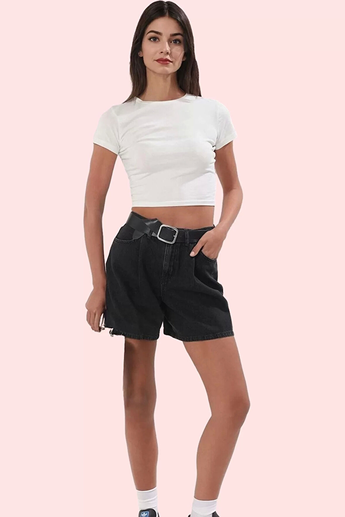 Kadın Denim Bermuda Şort Geniş Paça Yüksek Bel Pamuk Günlük Kullanım Yaz Aylarının Vazgeçilmezi