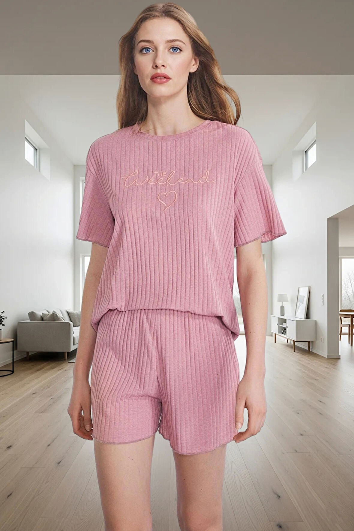 Kadın Örme Pijama Takımı Regular Kalıp Kısa Kol Boru Paça Premium Kalite Şık Görünüm