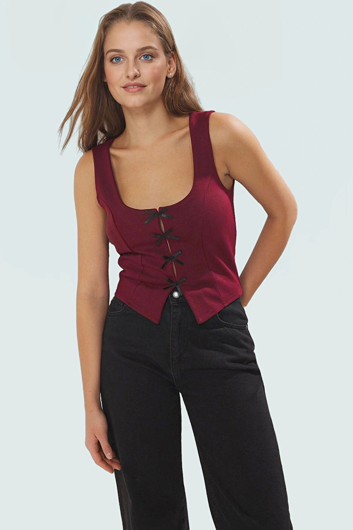 Fitted İnterlok Örme Bluz Havuz Yaka Yazlık Casual Tarz Zarifane Tasarım Dayanıklı Malzeme