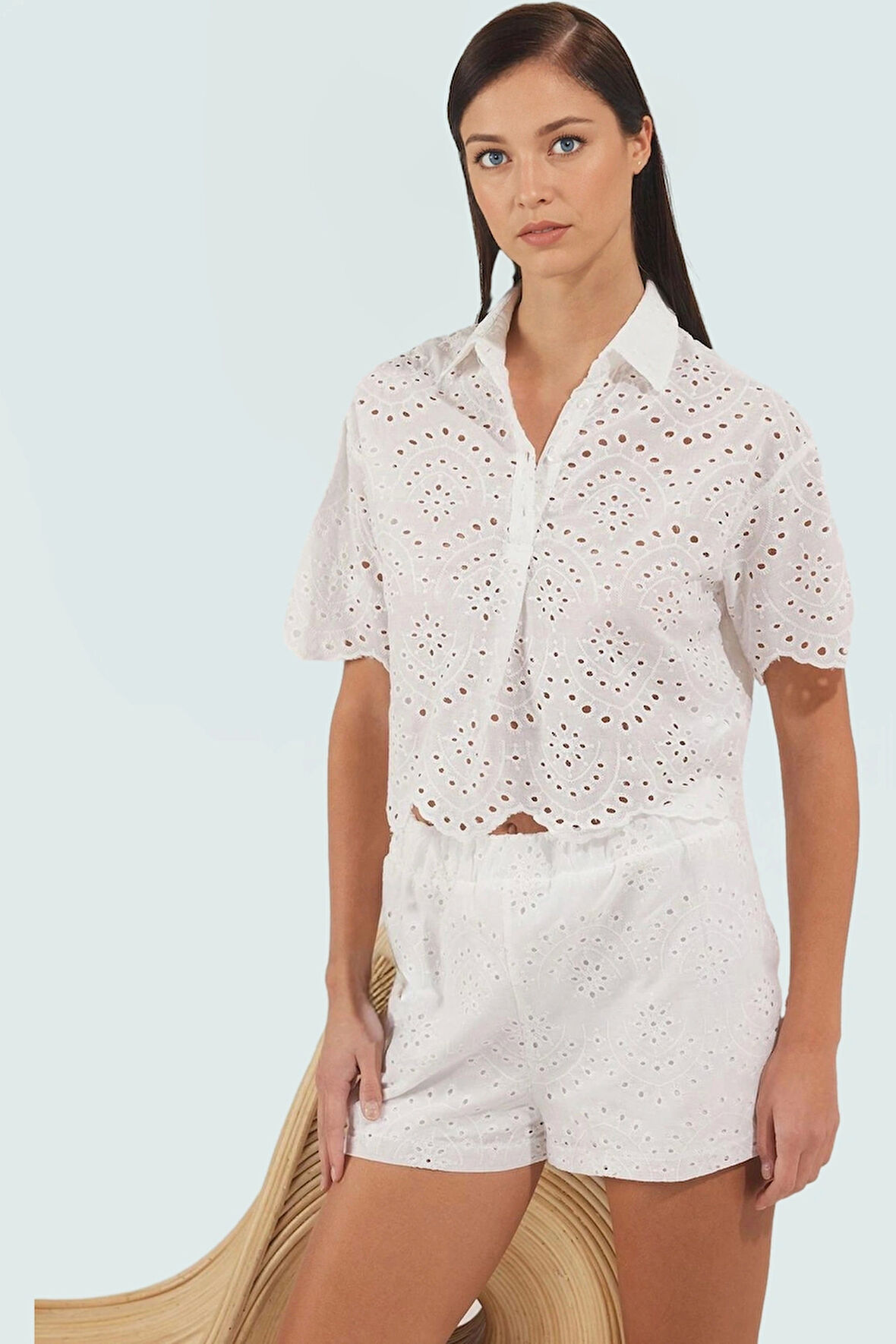 Yazlık Kısa Kollu Brode Pamuklu Şort Takım Plaj Modern Stil Konforlu Kesim Premium Kalite