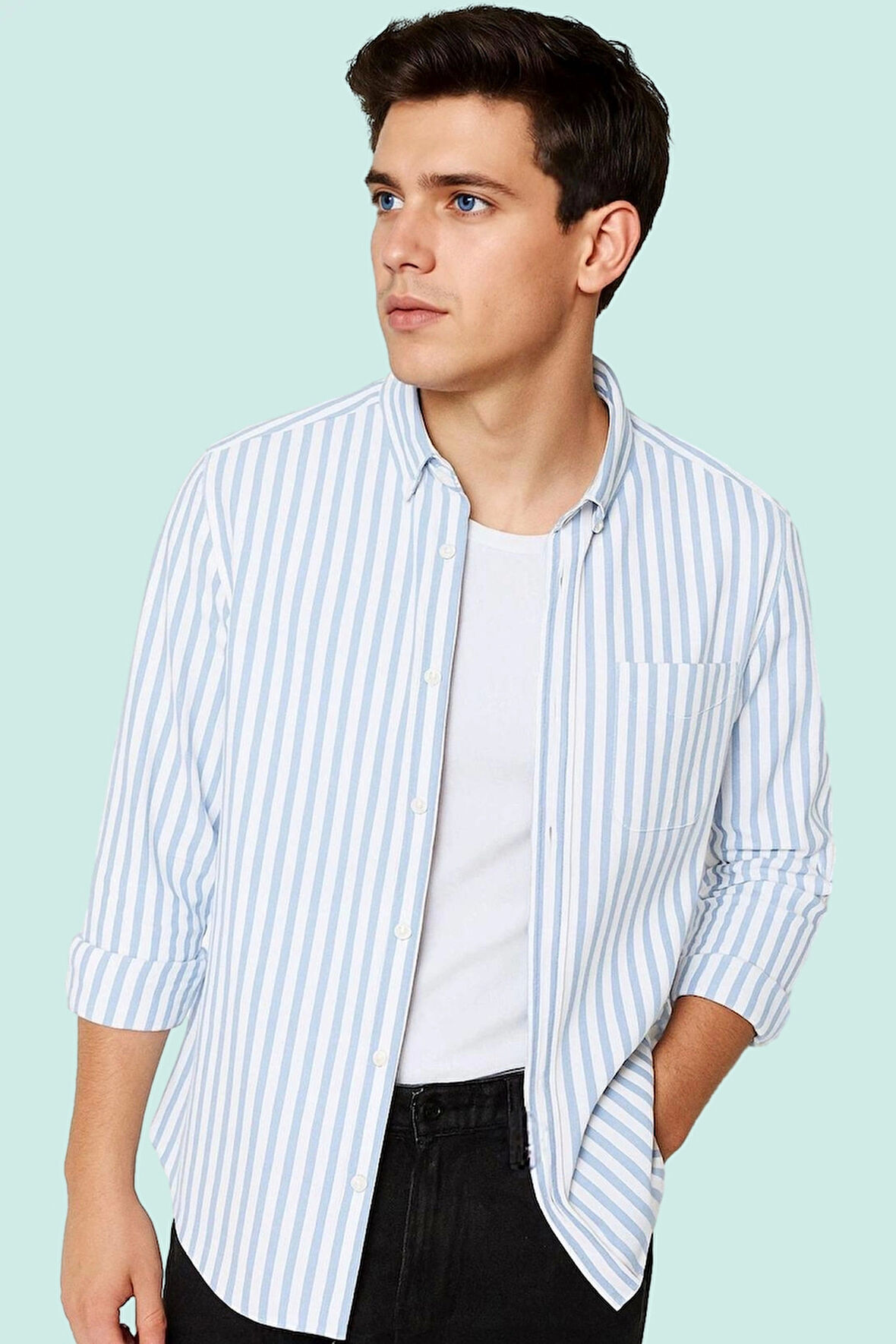 Erkek Regular Fit Çizgili Oxford Gömlek Günlük Kullanım İçin Mükemmel Seçim Modern Tasarım