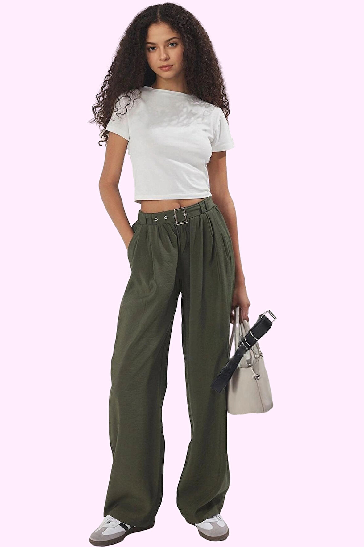 Kadın Geniş Paça Wide Leg Pantolon Kemerli Yazlık Günlük Kullanım Yaz Aylarının Vazgeçilmezi