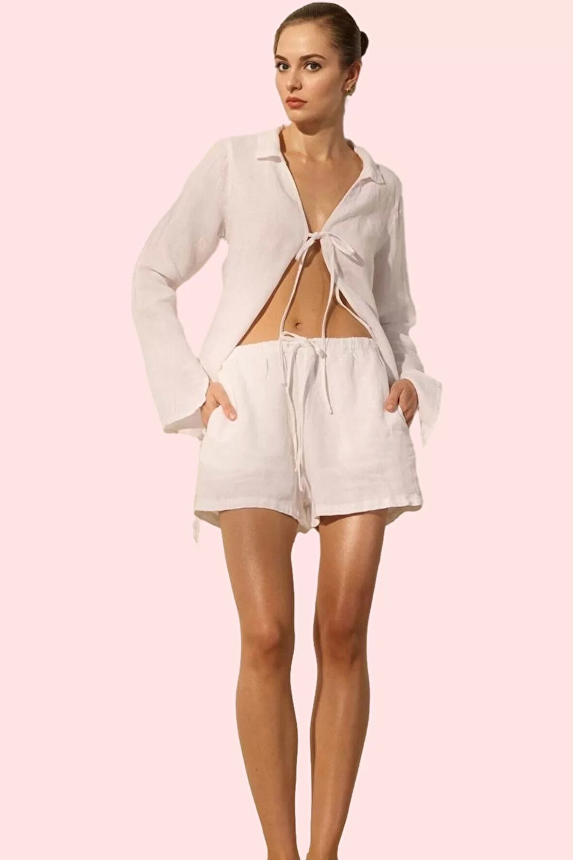 Kadın Geniş Paça Keten Şort Yüksek Bel Rigid Dokuma Yaz Aylarının Vazgeçilmezi Günlük Kullanım