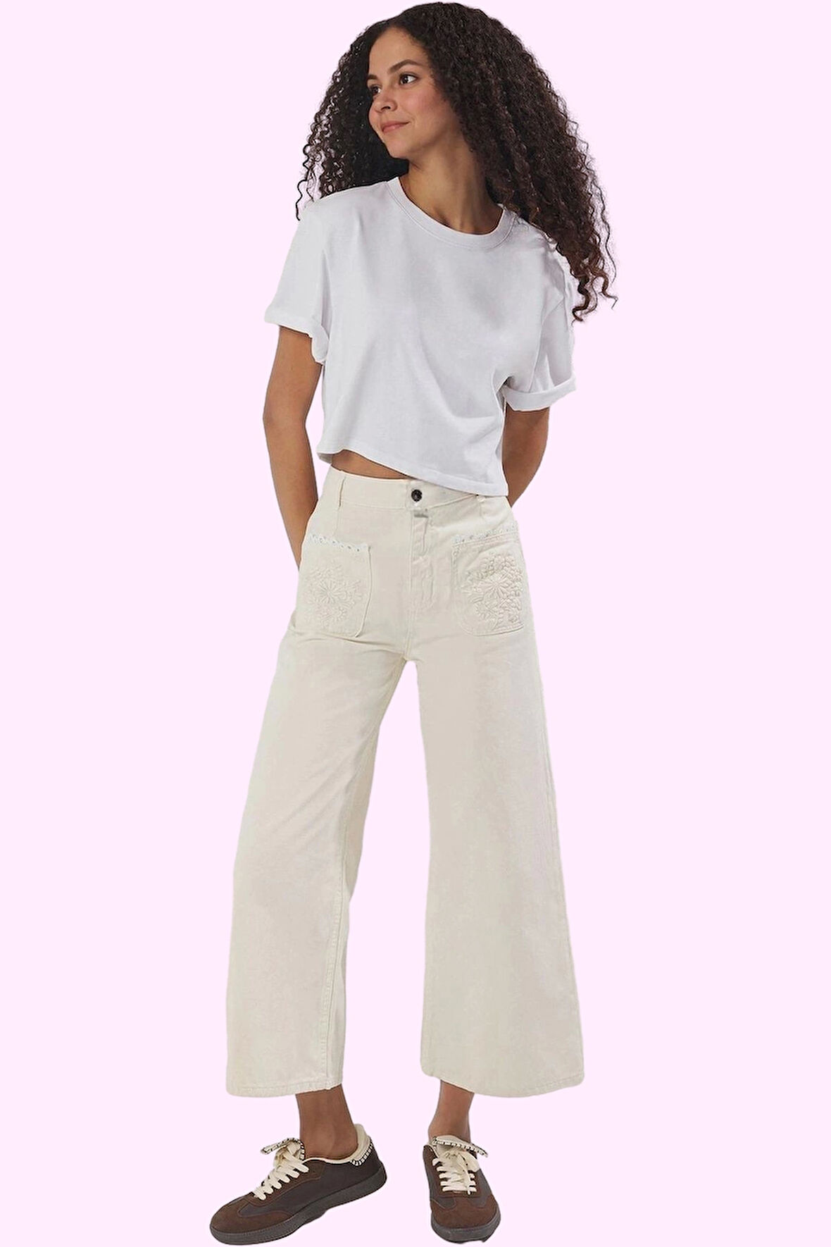 Kadın Yüksek Bel Geniş Paça Denim Culotte Pantolon Pamuklu Günlük Stil Yaz Aylarının Vazgeçilmezi