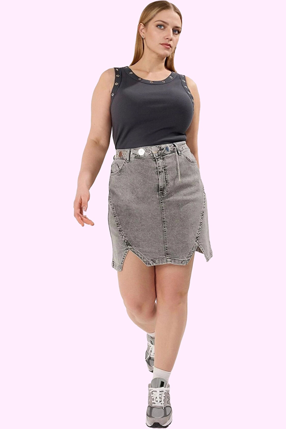 Kadın Denim A line Mini Etek Yüksek Bel Yırtmaçlı Pamuk Günlük Hafta Sonu Kaliteli Malzeme