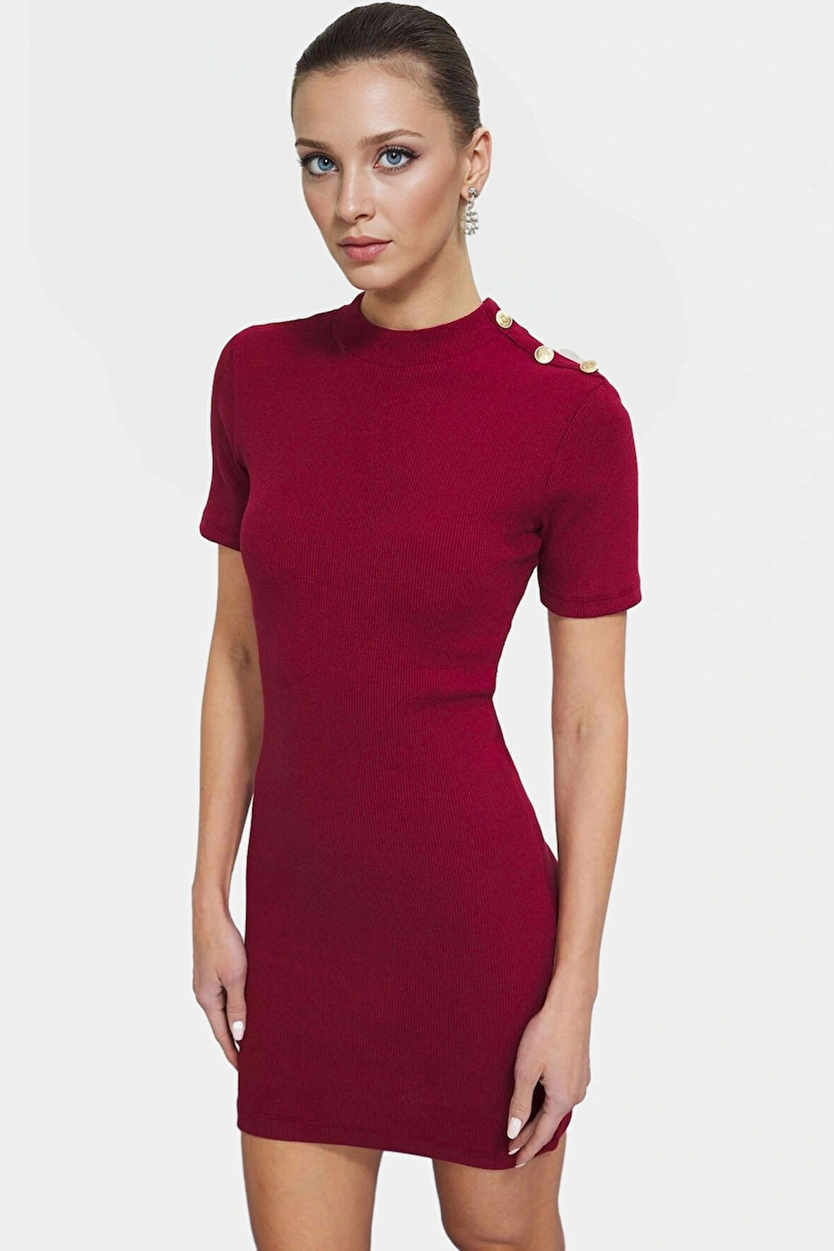 Kadın Mini Örme Elbise Bodycon Kalıp Kısa Kol Yazlık Günlük Profesyonel Görünüm Rahat Ve Şık