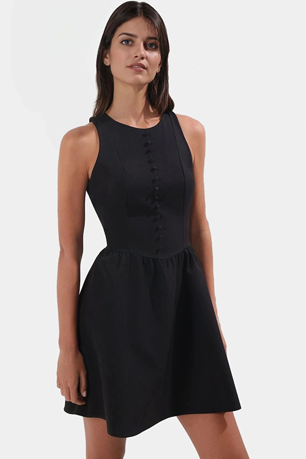 Yazlık Mini Elbise Dokuma Kumaş Skater Kalıp Günlük Şık Rahat Ve