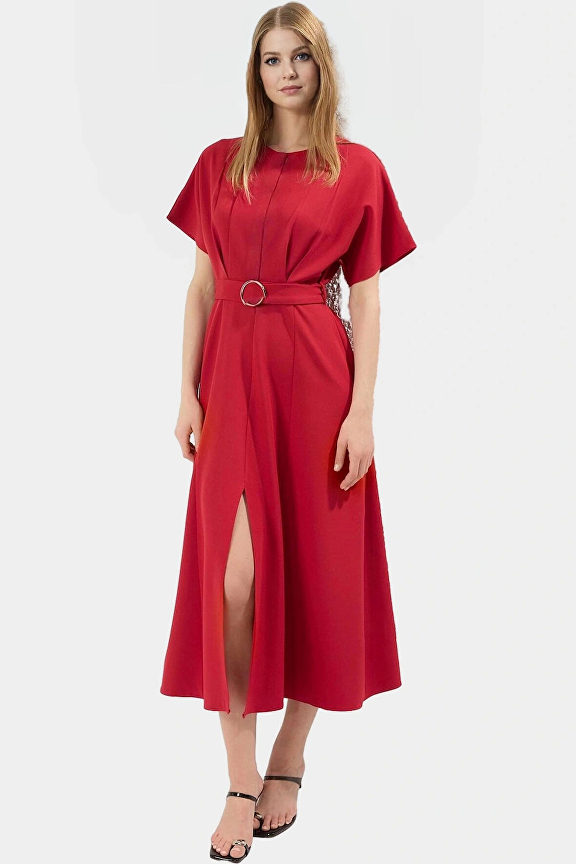 A line Midi Elbise Yarasa Kol Polyester Kumaş Günlük Tarz Kullanım İçin