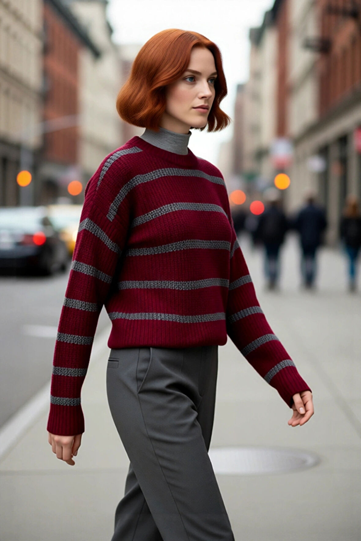 Kadın Oversize Bisiklet Yaka Çizgili Crop Triko Kazak Düşük Kollu Rahat Kışlık Kombinler İçin