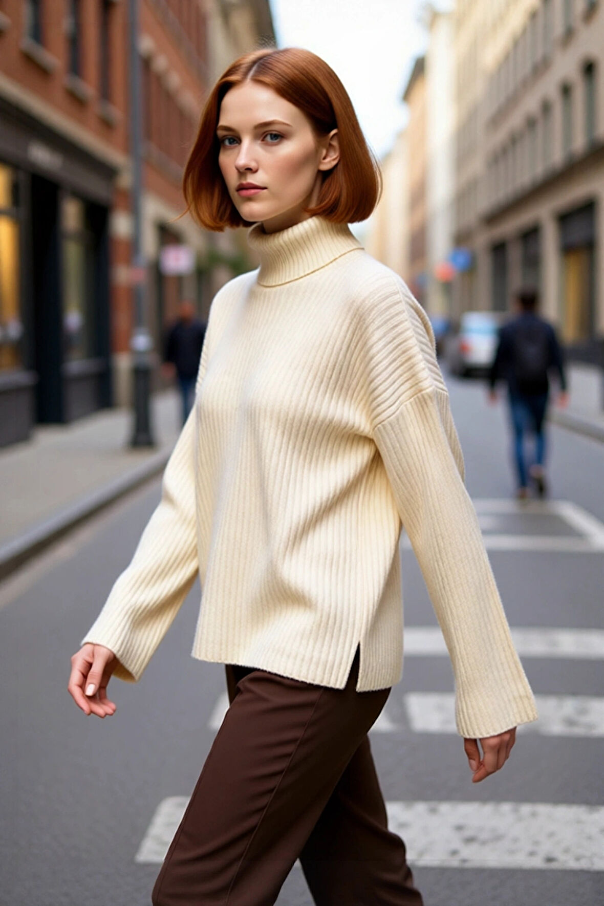 Kadın Oversize Balıkçı Yaka Düz Fitilli Triko Kazak Kış Sezonu İçin Rahat Şıklık Sunar Kaliteli