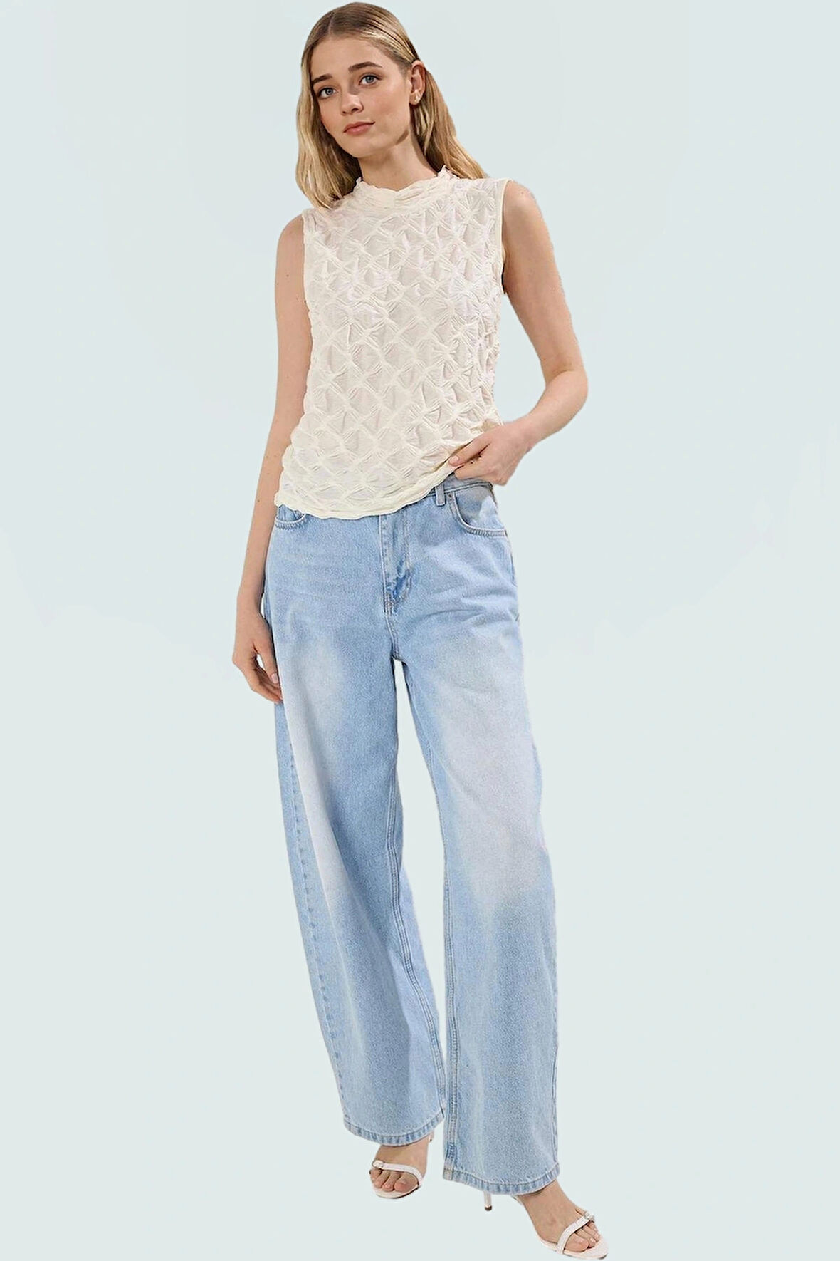 Gofre Dokulu Regular Bluz Yazlık Rahat Polyester Elastan Uzun Ömürlü Zarifane Tasarım