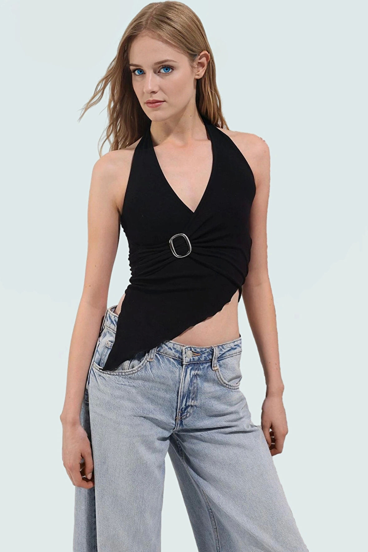 Halter Yaka Fitted Viskoz Örme Bluz Yazlık Parti Kombin Rahat Ve Şık Uzun Ömürlü Yüksek Kalite