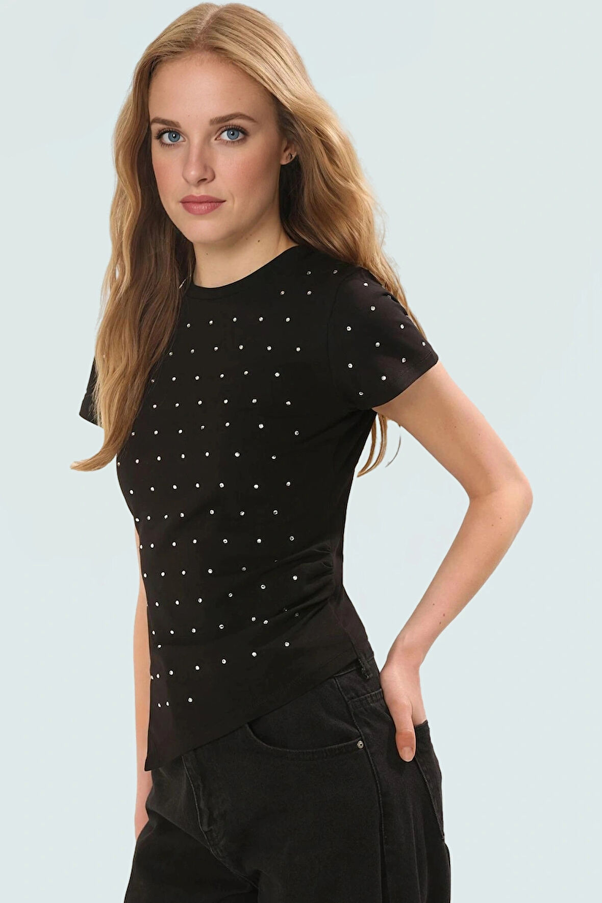 Yazlık Asimetrik Fitted Pamuklu T shirt Günlük Stil Profesyonel Görünüm Uzun Ömürlü