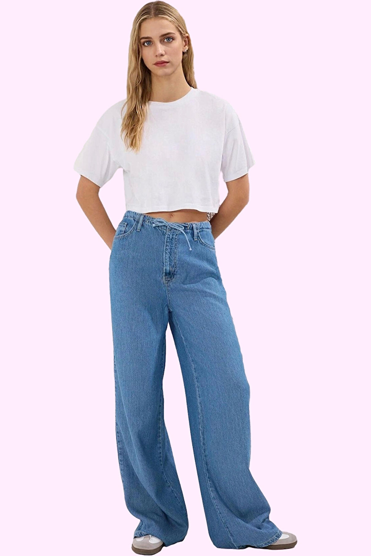 Kadın Geniş Paça Yüksek Bel Kot Pantolon Liyosel Denim Günlük Stil Yaz Aylarının Vazgeçilmezi