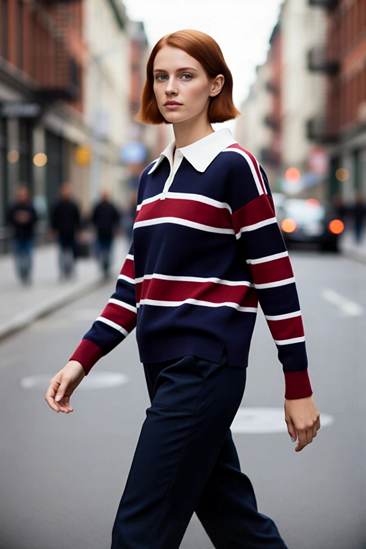 Kadın Oversize Polo Yaka Triko Kazak Renk Bloklu Düşük Kol Rahat Gündelik Kışlık Şıklık Sunar