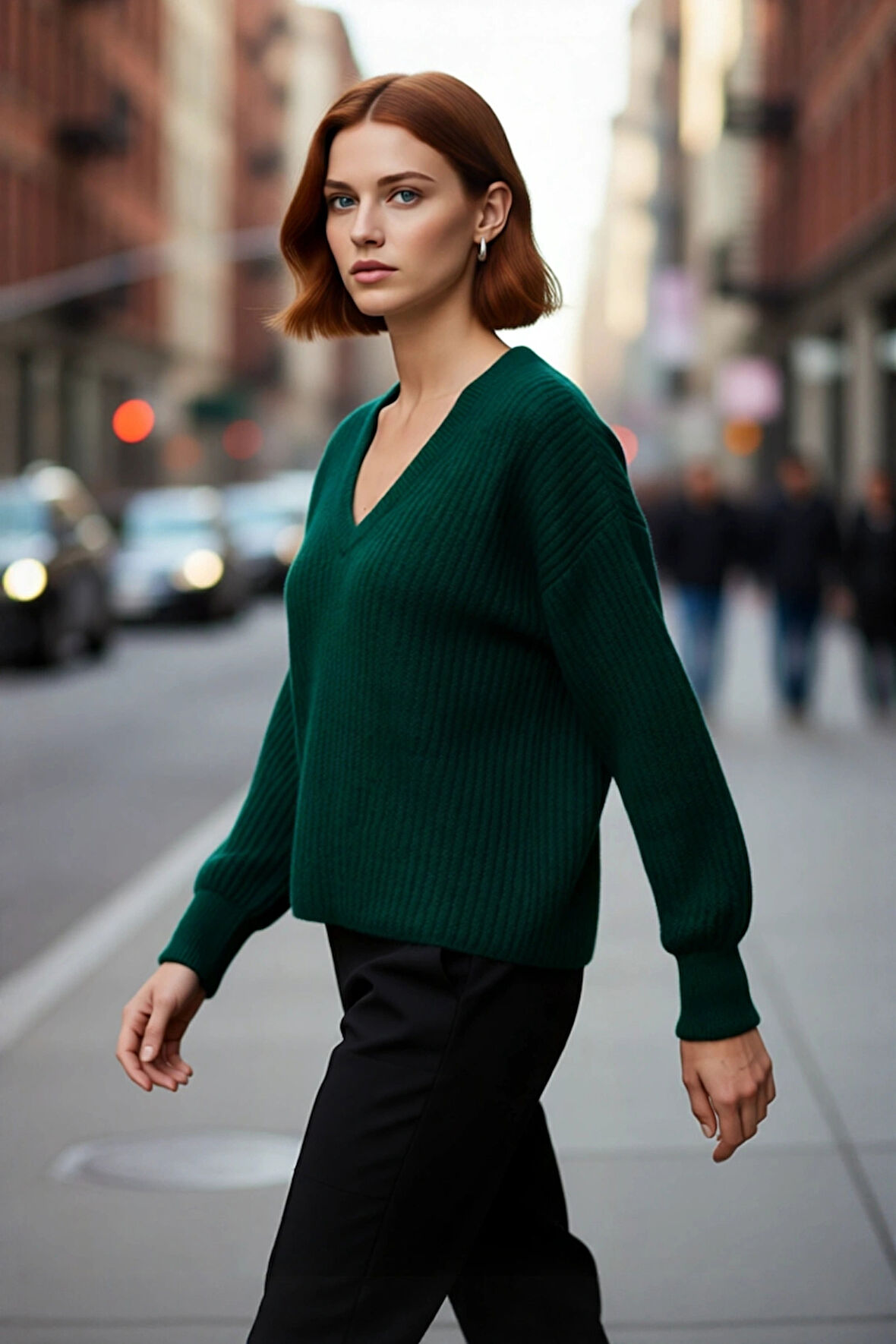 Kadın Gri Oversize V Yaka Triko Kazak Rahat Düşük Kol Fitilli Dokuma Kış Şıklığı Sunar Kaliteli