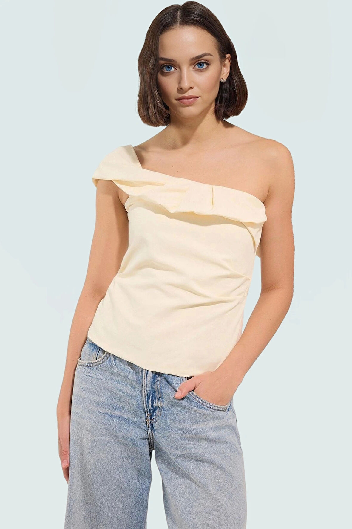 Tek Omuzli Terrycotton Bluz Regular Kalip Yazlik Casual Tarz Modern Stil Kaliteli İşçilik