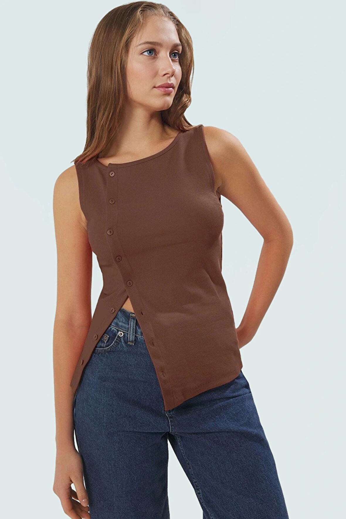 Kadın Bisiklet Yaka Fitted Örme Bluz Günlük Stil Rahat Ve Şık Özel Tasarım