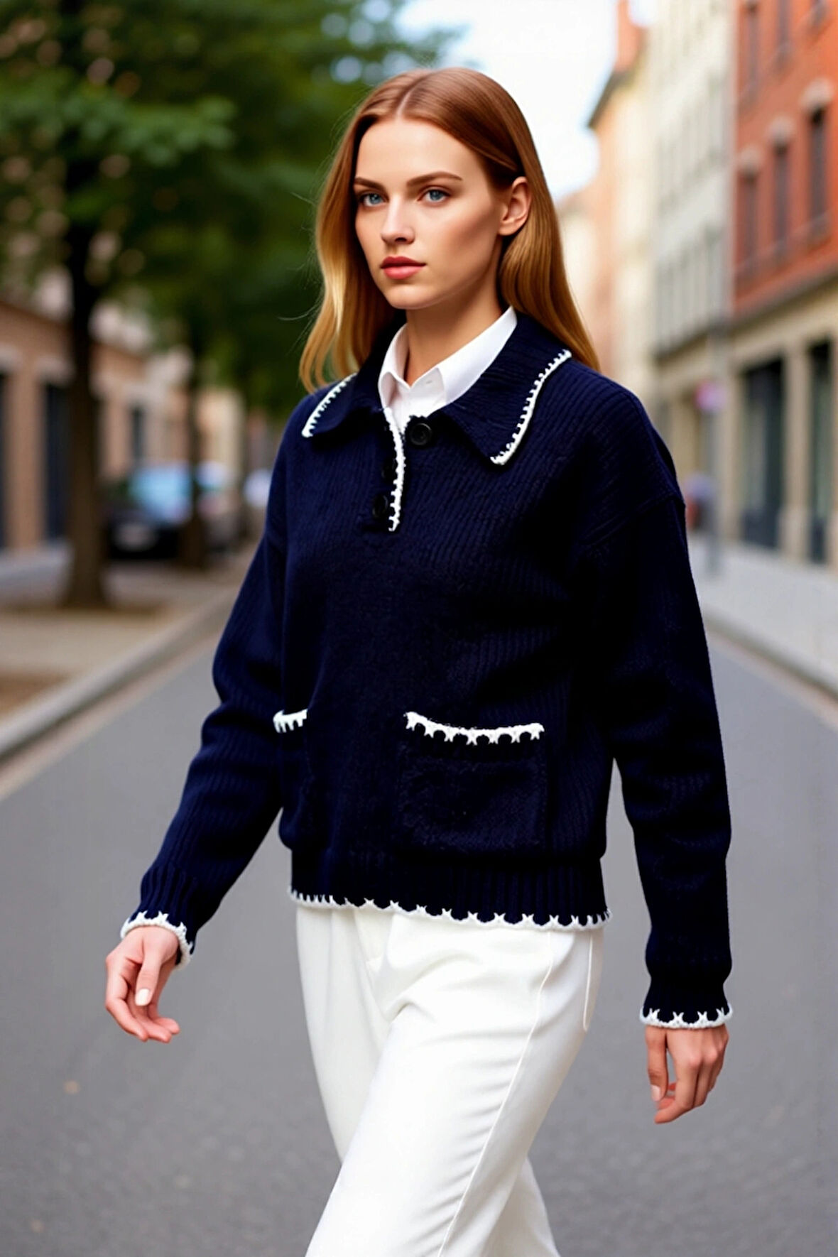 Kadın Oversize Polo Yaka Renk Bloklu Triko Kazak Kışlık Günlük Rahat ve Şık Kombinler İçin İdeal