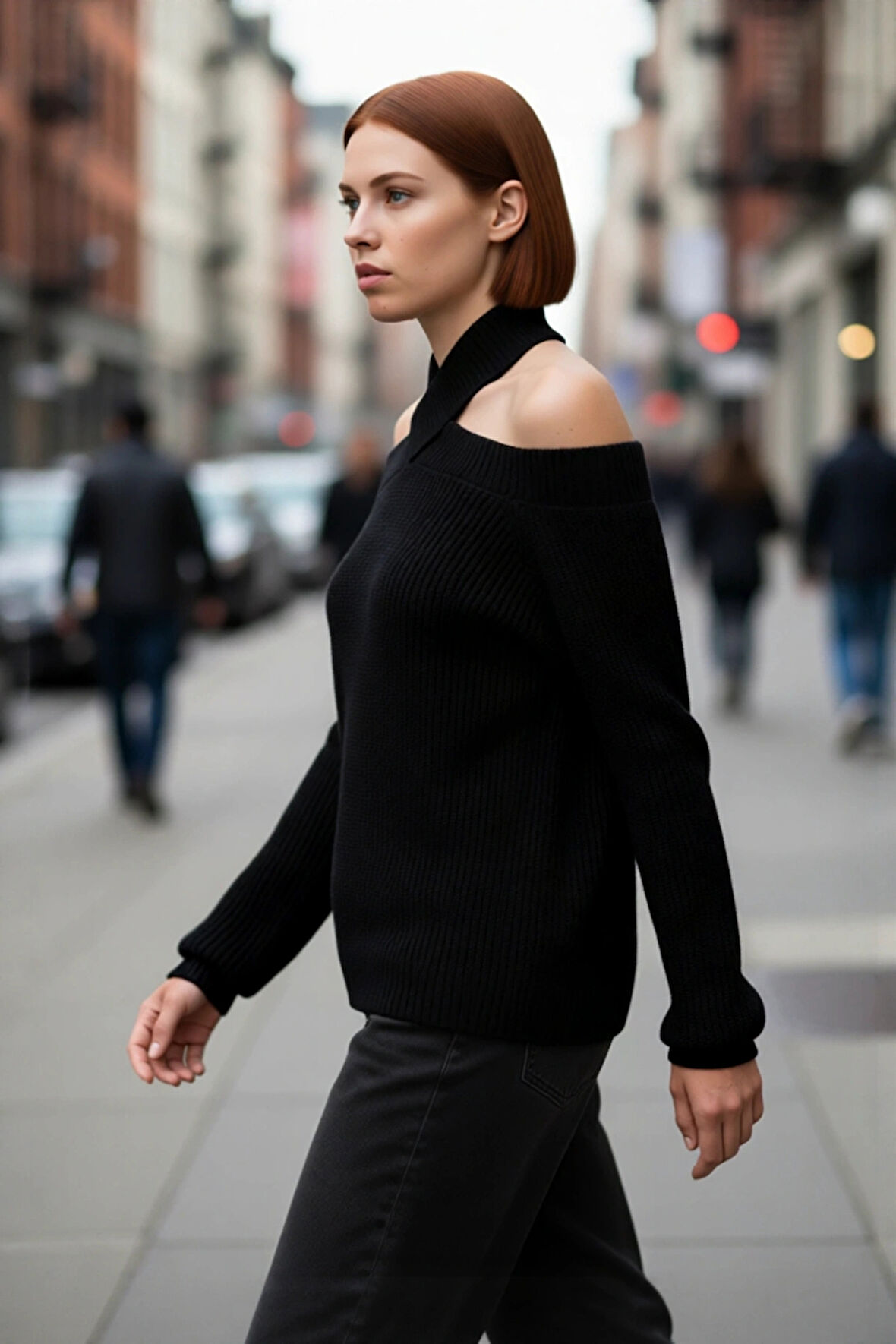 Kadın Regular Kalıp Carmen Yaka Detaylı Crop Boy Uzun Kollu Şık Akrilik Triko Kazak Kaliteli