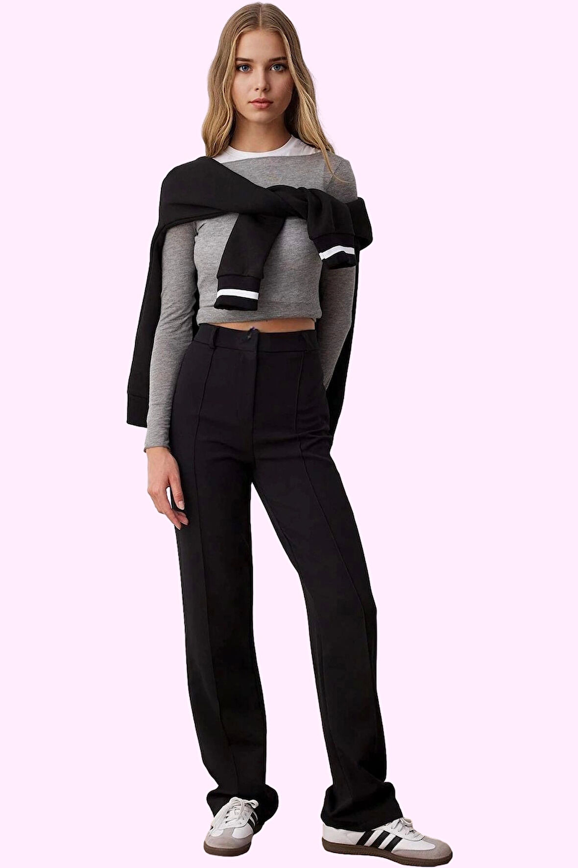 Kadın Yüksek Bel Geniş Paça Straight Pantolon Günlük Kombinler Hafta Sonu Kaliteli Malzeme