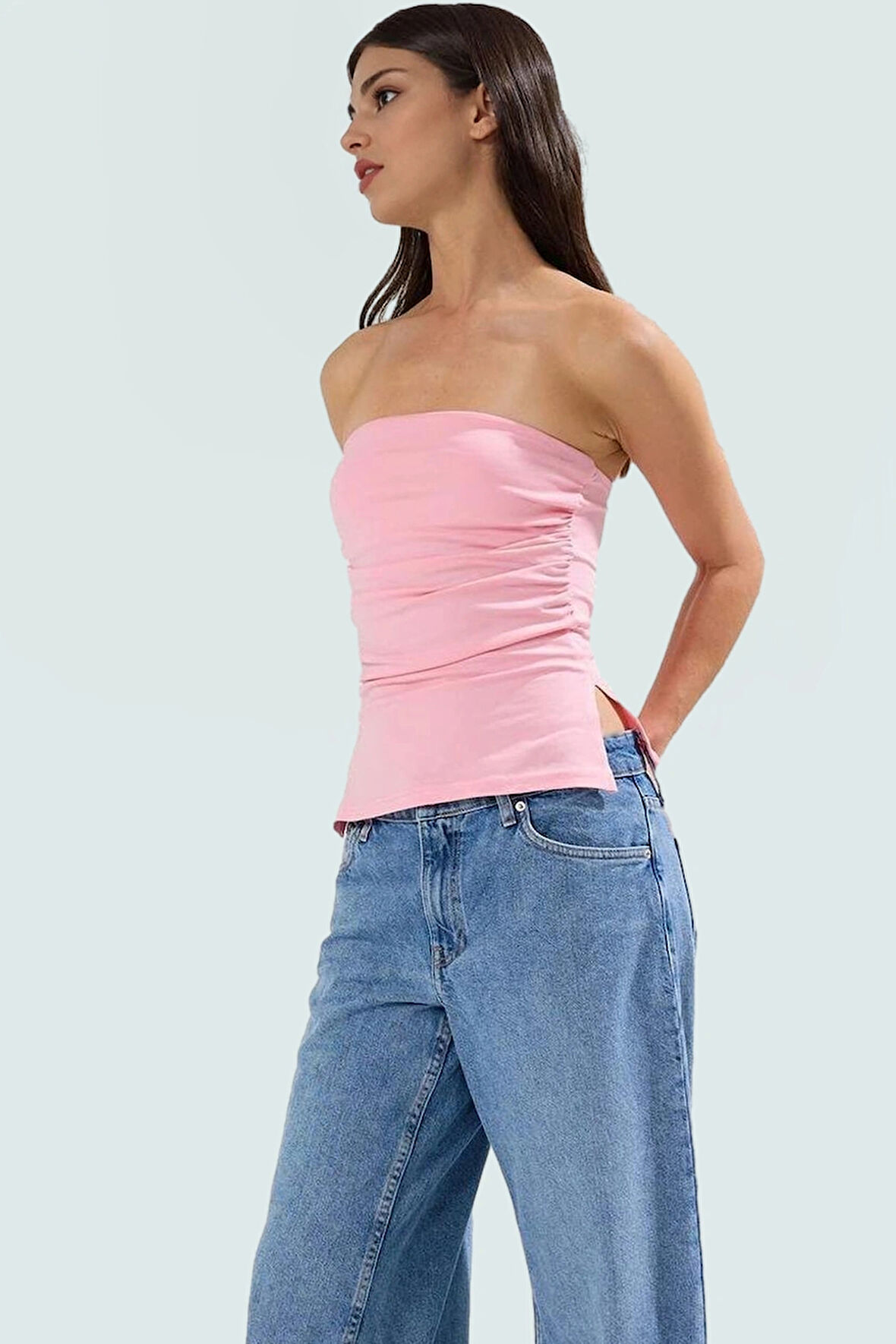 Kadın Straplez Fitted Örme Bluz Yazlık Günlük Kullanım Modern Stil Rahat