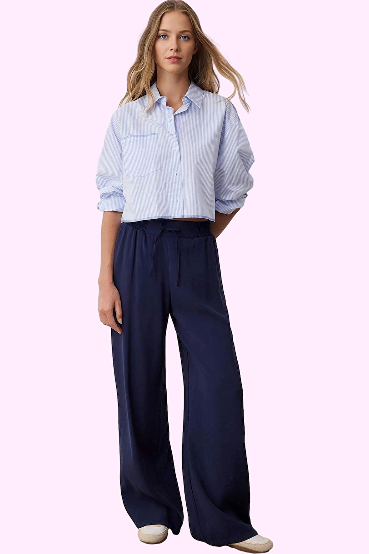 Kadın Geniş Paça Pantolon Yüksek Bel Dokuma Melfi Yazlık Günlük Kullanım Dayanıklı Malzeme