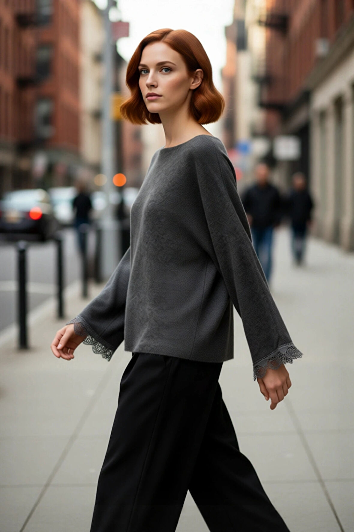 Kadın Kayık Yaka Düşük Kol Dantel Detaylı Triko Kazak Soğuk Havalar İçin Şık Ve Rahat Seçenek