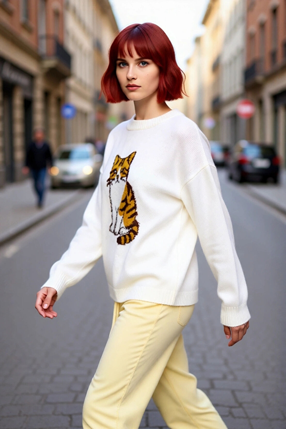 Kadın Oversize Köpek Deseni Bisiklet Yaka Triko Kazak Rahat Şık Kışlık Kombinler İçin İdeal Seçim