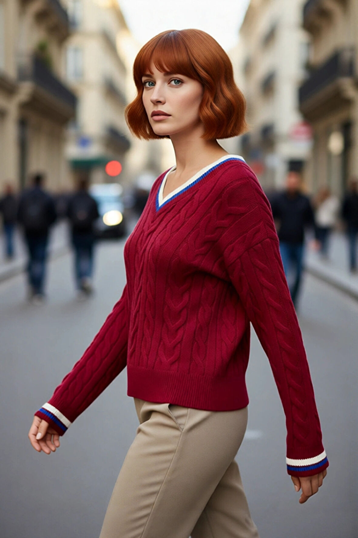 Kadın Kolej Stil Saç Örgülü V Yaka Triko Kazak Regular Kalıp Rahat Şık Günlük Kombinler İçin